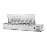 Royal Catering Kühltheke Kühlvitrine Kühlaufsatz RCKV-160/39-S7 (160 x 39 cm, 62 L, für 7 x GN Behälter 1/3, 2-10 °C, 120 W, R600a, Thermostat, Abtaufunktion, Edelstahldeckel)