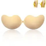 Wuiil Klebe BH Push Up,Größe B,Unsichtbarer BH,Rückenfrei,Trägerloser für Frauen,Wiederverwendbar,für Abendkleid Brautkleid Badeanzug Und Rückenfreie,Silikon Push Up,Unsichtbar und Flexibel