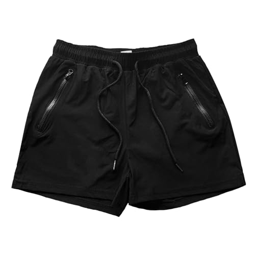 Kurze Hosen Herren Sporthosen Herren Fitnesshose Sommer Dünn Lose Schnell Trocknend Lauftraining Shorts Super Natural Shorts Herren Badeshorts Herren Sporthosen Herren Kurz Strandhose (Black, L)