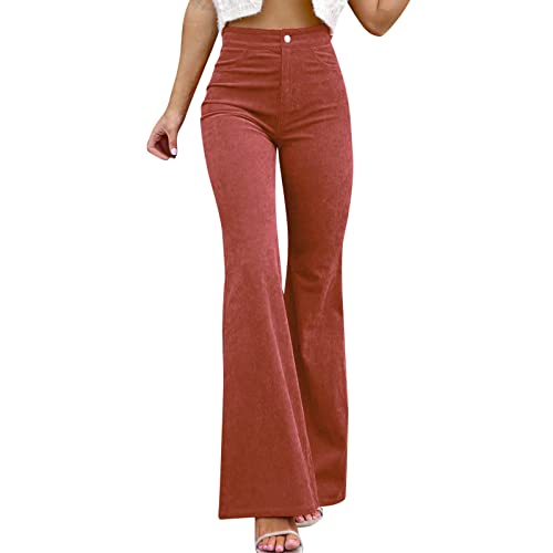 Hose Damen Retro Kordhose mit hoher Taille weitem Bein, gerade Hose, große Cordhose für Damen Baggy Hose Damen Baggy Jogginghose Damen Palazzo Hose Damen Palazzo Hose Sport (24-0212B-Orange, XXL)