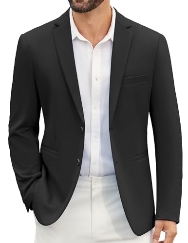 COOFANDY Herren Sakko Freizeit Business Strick Blazer 2 Knöpfe Reverskragen Regular Fit Anzugjacke Schwarz XXL