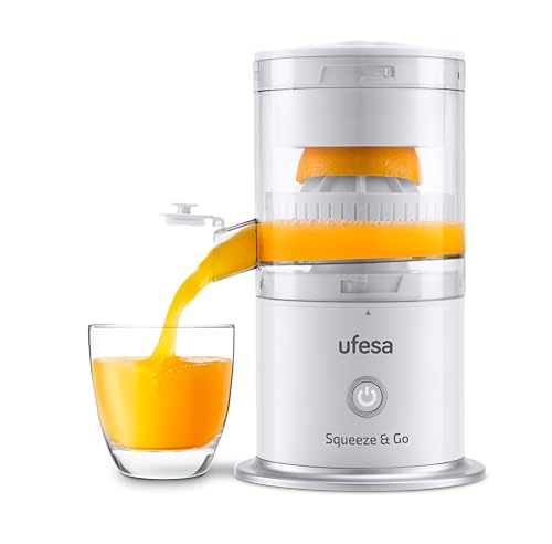 Ufesa Squeeze & Go White, kabelloser, wiederaufladbarer elektrischer Entsafter, tragbar, multifunktionaler Fruchtnährstoffextraktor, USB-Aufladung, 220ml Fassungsvermögen, BPA-frei