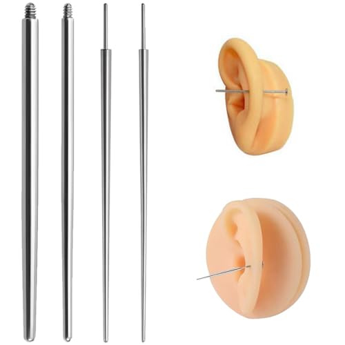 Lsydgn 4 Stück Piercing Nadeln, Pircingssets Selber Stechen, Piercing Taper Pin Taper Einsteckstift Körper Stretching Assistent Für Ohr/Nase/Lippe/Bauch/Nippel/Zunge Piercing Tool