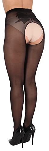 BANANALU gemusterte Ouvert Strumpfhose mit offenem Schritt und Schleife 20 Den Intimo Favor 20 Nero XL