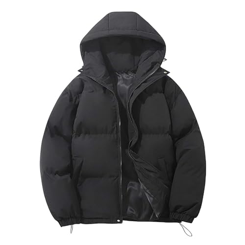 Daunenjacke Herren Puffer Mit Kapuze Jacke Parka Gefüttert Schwarz Einfarbig Steppjacke Übergangsjacke Winter Mit Taschen Winterjacke Jacket