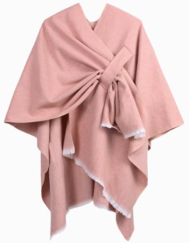 Shmily Girl Poncho Damen Strick Reversibel Cape Decke Elegant Warme Schultertuch Gestrickter Schal Mantel für Frühling Herbst（Rosa）