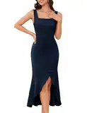 Dressystar Abendkleider Damen Lang Elegante Kleider Damen Festlich Festliche Kleider Knielang Eckigem Ausschnitt Fischschwanz Brautjungfernkleider Kleid Damen Elegant Abendkleid Blau AUPLM09NavyL
