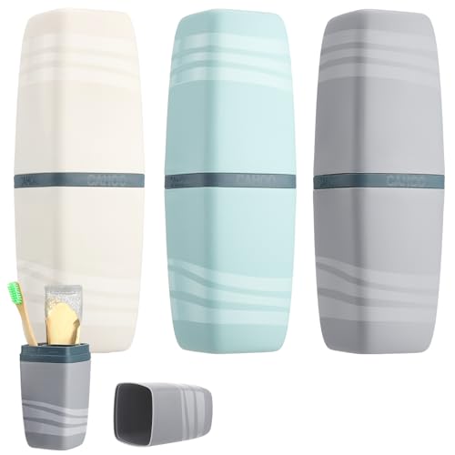 Xialvyu 3 Stück Zahnbürstenbecher Etui, 3-in-1 Tragbarer Zahnbürstenbecher, Geschäftsreise Zahnbürstenbox, Zahnbürstenzubehör Reise Zahnbürsten Etui für Reisen, Geschäftsreise, Zuhause, Outdoor
