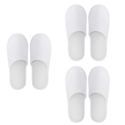 Comioke Hotelslipper, Einwegschuhe, Gästehausschuhe Set, 3 Paar Frottierslipper, Pantoffeln Herren und Damen Hausschuhe - Universalgröße, Einweg Hausschuhe Hochzeit (Größe EU 37-43, Weiß)