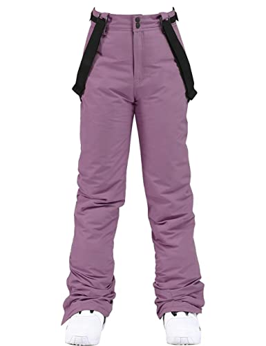 HOTIAN Damen Skihose Hosenträgerhose Snowboardhose Winter Wasserdicht Winddicht Warm Abnehmbare Hosenträger Skilanglaufhose Thermohose Wanderhose Ski Pant Purple L