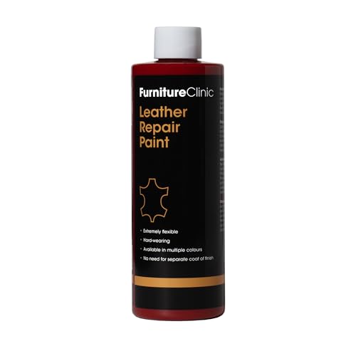 Furniture Clinic Lederreparatur-Farbe & Farbauffrischung | Selbstversiegelnder Lederfarbstoff für schnelle + einfache Ledersanierung | Ledersofas, Autositze, Lederschuhe (Rot, 500ml)
