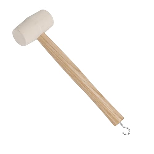 Tool & Tree Camping Hammer mit weißem Gummikopf und Holzgriff – Zelthammer mit Haken zum Herausziehen von Heringen – Schonhammer für Zeltaufbau, Camping, Trekking, Outdoor, Festival & Garten