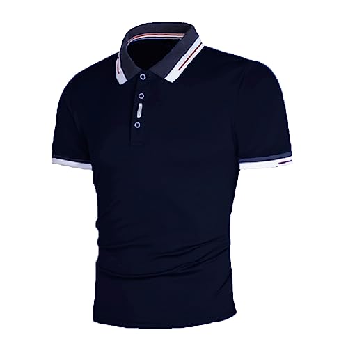 Golatcr Poloshirt Herren Kurzarm Polohemd Stickerei Einfarbig Baumwoll Polo T-Shirt Golf Shirts Herren Poloshirts FüR Herren Herren Poloshirt Kurzarm 3XL Blau