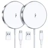 Mag-Safe Ladegerät Wireless Charger iPhone, 15W Schnell Apple induktive ladestation für iPhone 16/15/14/13/12 Serie und AirPods 3/2/Pro 2, 2er-Pack 5ft Kabel,Mag-Safe Originalersatz