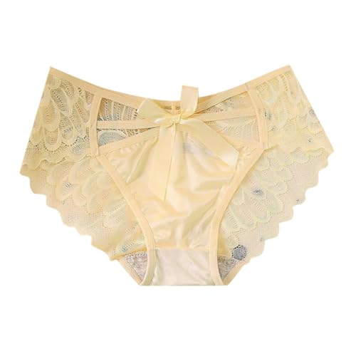 Unterhosen Damen Baumwolle Unterwäsche Slip Spitze, schöne und sexy, exquisit bestickte Dreieckshose mit niedriger Taille Sexy Unterwäsche Unten Offen (Beige, L)