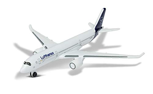 Majorette 212057980Q02 Airbus 350 Lufthansa, Spielzeugflugzeug, Originaldesign, Spielzeug, Flugzeug, ca. 11 cm, weiß, für Kinder ab 3 Jahren