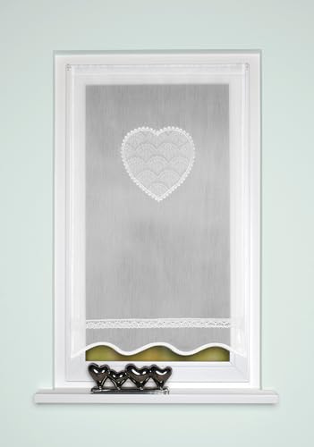 HOME WOHNIDEEN Corazon, Fenster-/Türbehang, aus Batist, gebogt, mit Häkelborte, Tunneldurchzug, Farbe: Weiß, Maße (h x b): (80 x 40 cm), 054517-0101 80 X 40, White