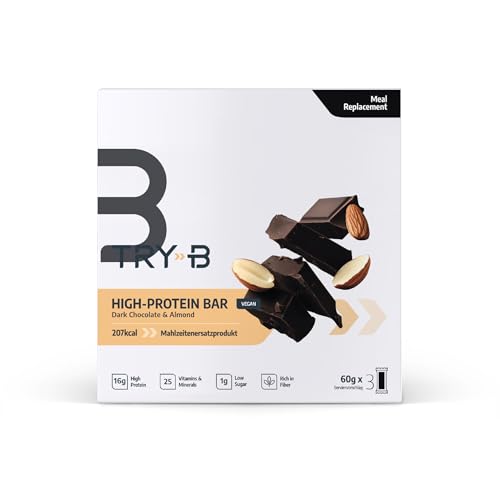 TRY‑B Dark Chocolate Almond – Mahlzeitenersatzriegel +25 Vitamine & Mineralstoffe, proteinreich, vegan & fastenkonform – 3 Riegel pro Box | Unterstützt Gewichtsmanagement & bewusste Ernährung