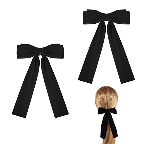 2 Schwarze Samtschleifen, Samt-Haarschleifen, Clip, Haarschmuck, Ornamente, Geschenk für Frauen, Mädchen, Kinder, Kopfschmuck, Winterschleife, französische Haarspange, Kopfbedeckung