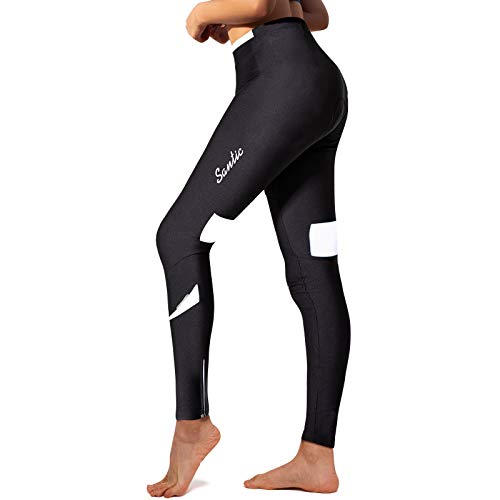 Santic Fahrradhose Lang Damen Gepolsterte Winter Thermo Leggings Radhose Radsport Lange Hosen Tights Elastische Schnell Trocknend Weiß XL