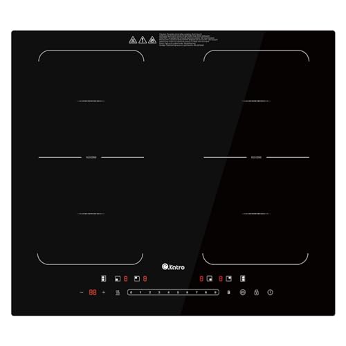ekatro Einbaukochfeld, Induktionskochfeld 7200W mit 4 Touch-Platten, 9 Leistungsstufen, 9 Temperaturstufen, vier intelligente Kochfunktionen, 99-Minuten-Timer