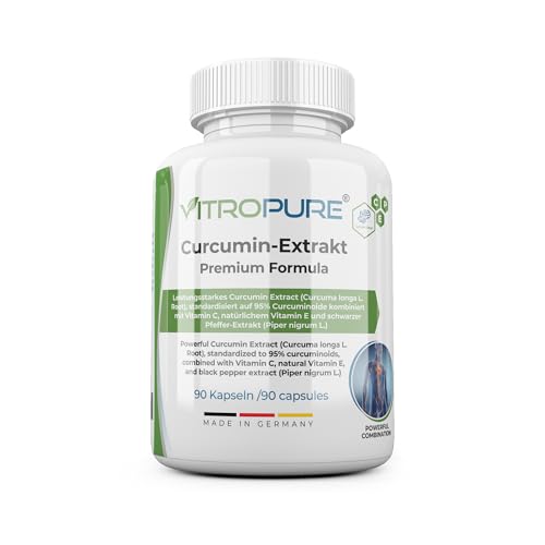 Bio- Curcumin-Extrakt 95%, Pfeffer-Extrakt 98% - Vitamin C, natürliches Vitamin E, 3-Monats-Vorrat