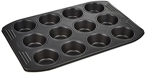 Tefal J1625745 Backform, leicht zu greifen, 12 Muffins, 26,5 x 39,5 cm, Karbonstahl, einfache Handhabung, große Griffe, Antihaftbeschichtung, leicht zu lösen, einfache Reinigung, Dunkelgrau