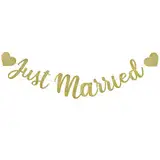 Just Married Girlande Gold Hochzeit Party Banner Girlande Hochzeit Hängende Deko Just Married Banner Golden Pailletten Hochzeitsbanner Foto Hintergrund Hängedeko Hochzeitsgirlande Dekoration