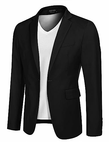 COOFANDY Jackett Herren Sakko Sportlich Freizeit Blazer Business Sakko Anzugjacke 1 Knöpfe Einfarbig Regular Fit Schwarz M