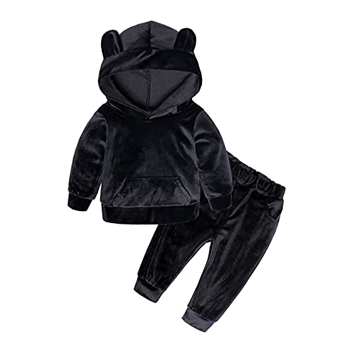 Alvivi Baby Jogginganzug Kapuzenpullover mit Jogginghose Langarm Samt Flauschig Hausanzug Kinder Hoodie Bekleidung Sportanzug Wf Schwarz 86-92