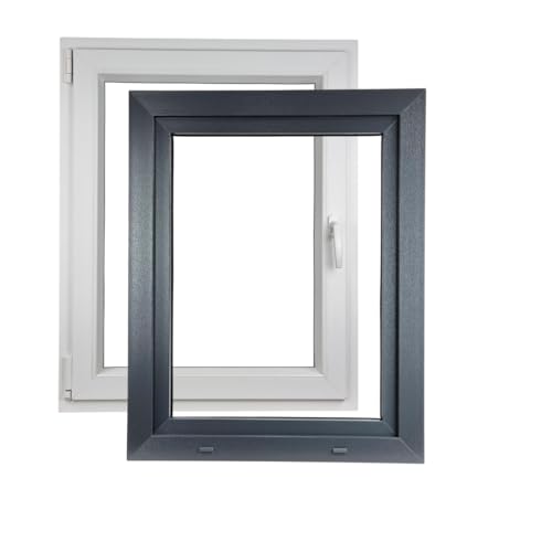 ALUCON Fenster 500x1000 mm – Kunststofffenster 50x100 cm – Flügelfenster Innen Weiß/Außen Anthrazit – DIN Links