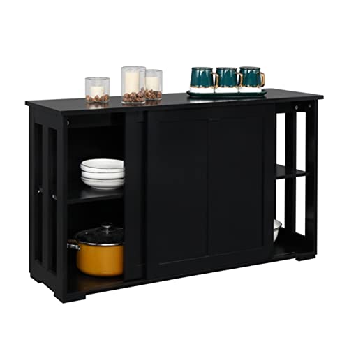CCKUHN Buffetschrank, Sideboard mit Doppelschiebetür, Verandaschrank, Aufbewahrung zu Hause, Selbstbedienungs-Küchensideboard, 160 x 33 x 63 cm, Weiß/Schwarz, Buffet-Sideboard (Schwarz, 1