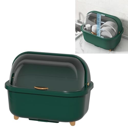 AMONIDA Geschirrtrocknungsbox, Abtropfbox, Einfache Reinigung, Platzsparendes Bodenablaufloch, Multifunktional für Zuhause (Grün L)
