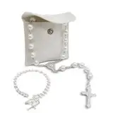 Rosenkranz Katholisch,Rosenkranz Kette,Rosary Necklace,Rosenkranz Kommunion Mädchen,Kunstperlen Katholische Rosenkranzperlen Retro-Kreuz,mit Samt Geschenkbeutel,Taufe Kommunion Hochzeit/Party (Weiß)