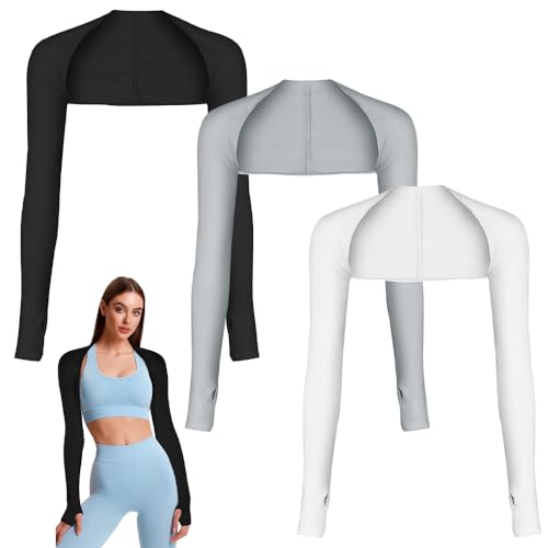 EMAGEREN 3 Stück UV-Schutz Bolero Damen Sonnenschutz Schal Armstulpen Kühlschal Armmanschettes Fingerlöcher Sonnencreme Cooler Schalärmel aus Eisseide mit 2 Ärmeln Für Golf und Outdoor-Aktivitäten