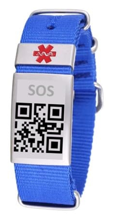 Qr SOS-Armband, Notfälle, Unfälle, Gesundheitswesen, Schutz, Sicherheit, Identifizierung, Gesundheitszustand, Medikamente, Sport, Kontakte, Diabetes, Allergien, Epilepsie, Warnungen (Blau)