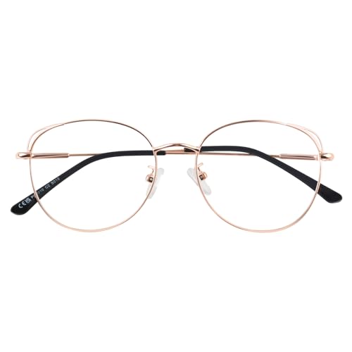 LINVO Brille Ohne Stärke Damen Klassische Metallgestell Brillenfassung Vintage Brille Katzenauge Fake Brille