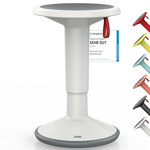 Interstuhl UPis1 - ergonomischer Sitzhocker mit Schwingeffekt - höhenverstellbar - Hocker mit rutschhemmender Standfläche & Kippschutz - Sitzhocker für gesünderes Arbeiten (Grauweiß)