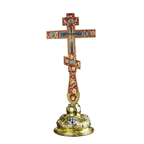 JOSUR Orthodoxe Kirche, Jesus-Kreuz, Familiendekoration, for religiöse Zeremonien und Gebetszeremonien, Kreuz mit Familienkreuz, hoch 34,5 x m(Red)