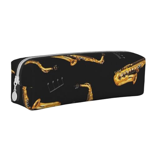FUkker Bleistifttasche, Federmäppchen aus Leder, Federmäppchen, Schreibwaren-Organizer, Bleistifttasche, Saxophon und Musik