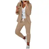 DHYUEN Hosenanzug Damen Festlich Hochzeit Herbst Partykleidung Festmode Für Damen Ab 50 Party Outfit Slim Fit Lounge Set Anzughose Und Top Festival Outfit Damen Rave Loungewear（b##Khaki，M）