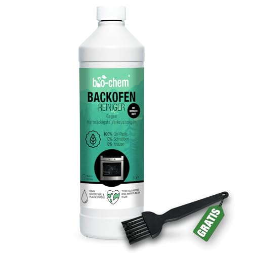 bio-chem Backofenreiniger EXTRA STARK 1000ml Gel Paste inkl. Pinsel I Selbstarbeitender Fettlöser für Backofen, Herd & Grill | Löst Eingebranntes ohne Aufheizen, Schrubben & Gerüche I Made in DE