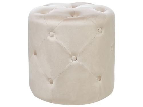 Pouf Samt beige rund 40 cm gesteppt mit Knopfheftung Chesterfield-Stil Corolla