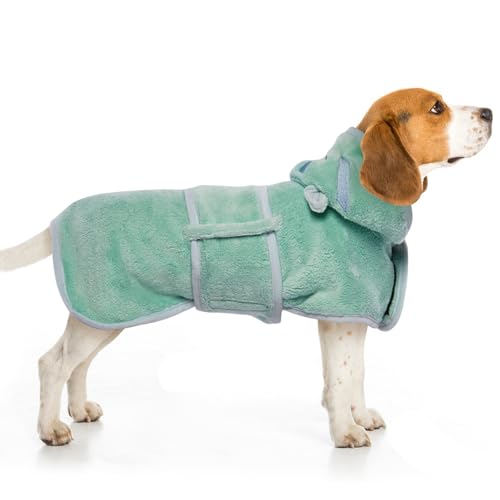 DENTURN Hundebademantel, Hundebademantel für Große Hunde mit Starker Wasseraufnahme, Hunde Bademantel für Kleine Hunde, Hundebademantel Frottee Dog Bathrobe(L,Grün)