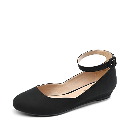 DREAM PAIRS Ballerinas Damen Riemchenballerina Damen Ballerinas Damen Elegant Flats Schuhe REVONA-E Schwarz/Wildleder Größe 39 (EUR)