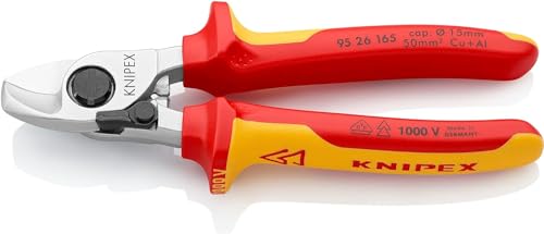 KNIPEX Kabelschere mit Öffnungsfeder isoliert mit Mehrkomponenten-Hüllen, VDE-geprüft verchromt 165 mm, 95 26 165