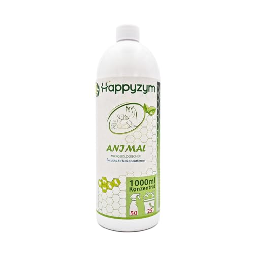Happyzym Enzymreiniger Geruchsentferner und Fleckenentferner gegen Katzenurin, Hundeurin und Tiergerüche für Haushalt, Gewerbe - 1 Liter Konzentrat