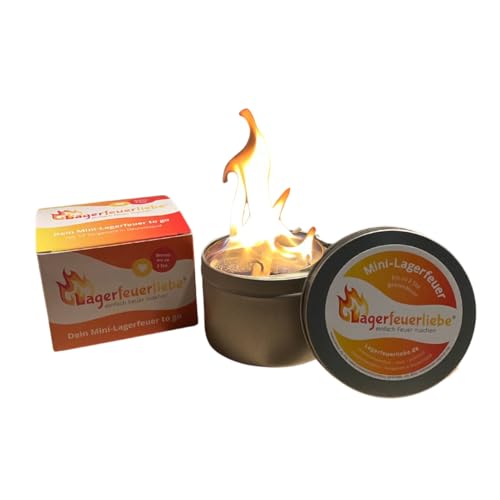 Lagerfeuerliebe® Mini-Lagerfeuer to go | bis zu 2 Std. Brenndauer | wiederverwendbar, leicht & sicher | Ø 7 cm | klein & praktisch | Mini-Lagerfeuer | Tischfeuer | Feuerschale |