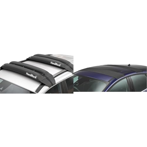 HandiWorld HandiRack Universal Dachgepäckträger für Autos; Schnellmontage Dachträger; Schwarz, H10, W33, D146cm & HandiWorld Universal Car Roof Rack Anti-Slip Pads, 290-HWASP, Black