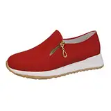 Bkebge Damen Mode Einfarbige Stoff Seite Reißverschluss Runde Zehe Flache CasualSportschuhe Komfort Leicht Haltbar Klassische Sneakers weiches Walking Leder Road Running Schuhe